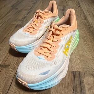 Hoka One One Bondi 9 Womens Peach Multicolor Running Shoes 1162012 FSTP Size 12B